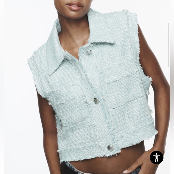 Blue tweed textured Zara vest with buttons - Picture 3 of 12
